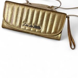 Authentic Lux de Ville Gold Metallic Wristlet Clutch
